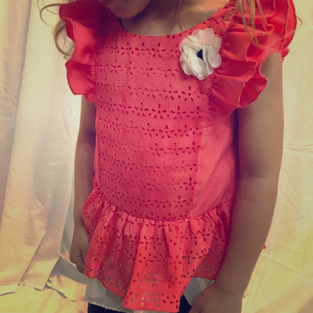 Little Lass 3T Girls Pink and White Blouse